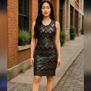 Topia Black w/ Black Sequin Chevron Design Sleeveless Dress